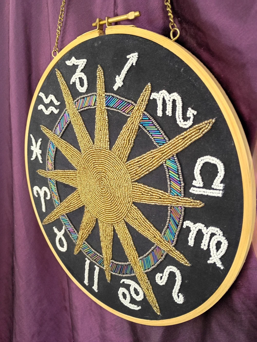 Zodiac Hand Beaded Wall Hanging - Decorative Sunburst Design